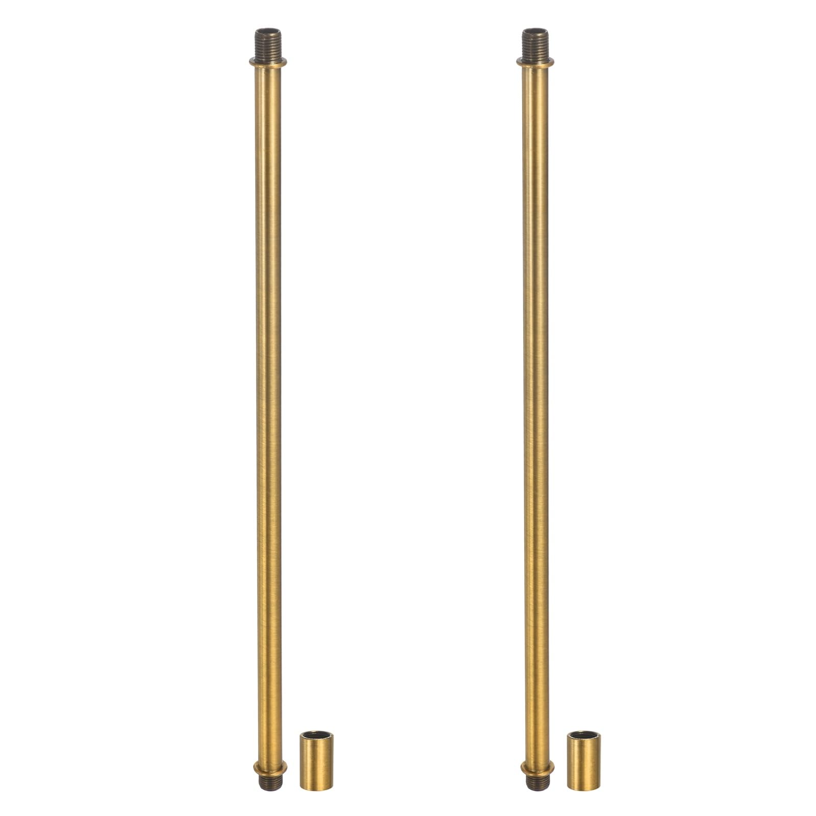 PATIKIL Straight Pipe Lamp Stems Rod Kit, 2 Set M10 Carbon Steel 300mm(11.81") Long Double End Thread Rod with Coupling Nuts Sleeve Connector for Table Lamps Chandeliers,Copper Gold