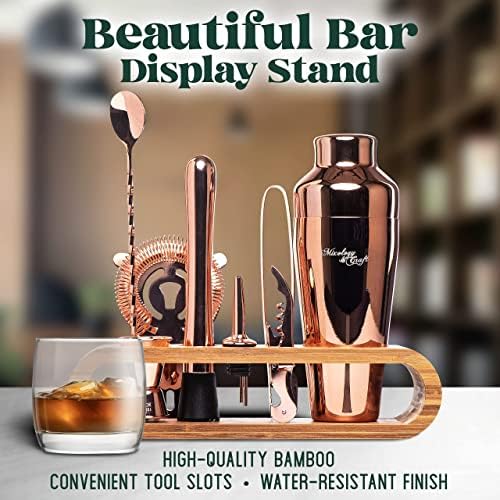 Mixology Cocktail Shaker Set - 10-Piece Cocktail Making Set - Home Bartender Kit in Bamboo Stand with Spoon, Boston Shaker, Other Tools for Drink Mixing, Martini, Mocktail - Gift Set (Copper)