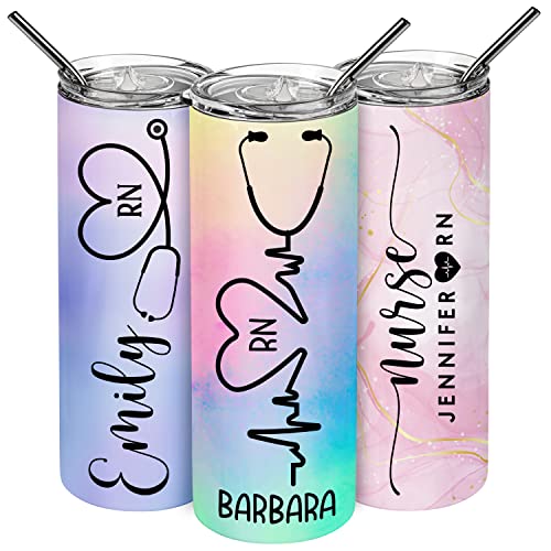 Personalized 20 oz Nurse Tumblers with Straw and Lid, 10 Designs ...