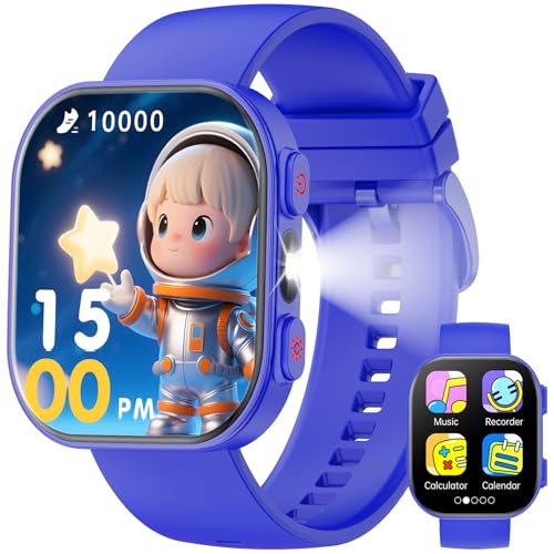 Mingdaln Kinder Smartwatch für Jungen und Mädchen, TFT 1.83 Bildschirm Smart Gaming Watch, Herzfrequenz/Musik-Player/Taschenlampe/Schrittzähler/Storybook,für Jungen und Mädchen (Blau)