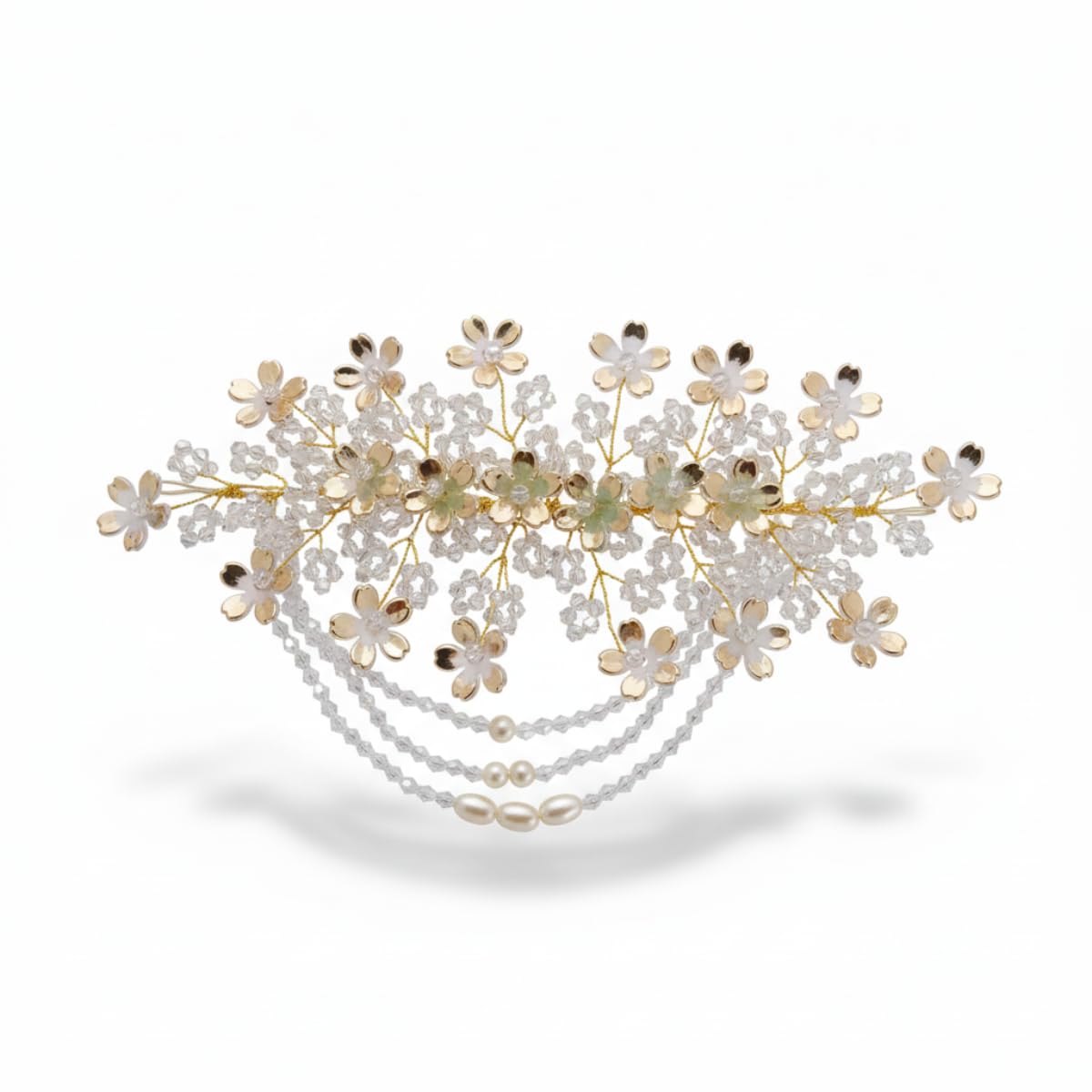 Bridal Floral Tiara for Women | Pearl & Crystal Wedding Hair Accessory for Bun, Braids & Party Hairstyles | Elegant Gold Finish Headpiece