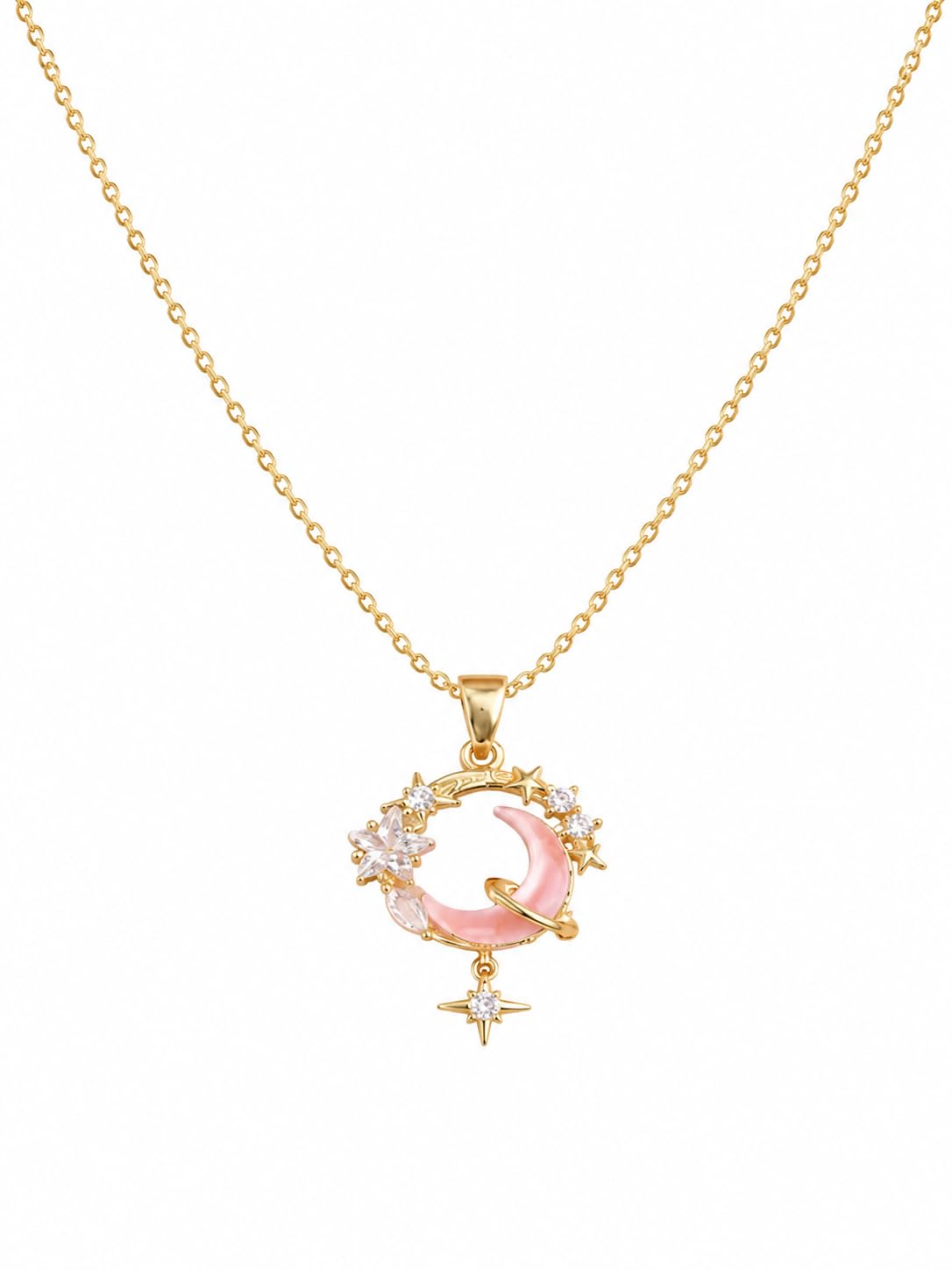 Moon & Star Pendant Necklace for Women | Gold Plated Celestial Charm Necklace with Crystal Accents | Trendy Fashion Jewellery for Girls | Party & Gift Necklace-image-39