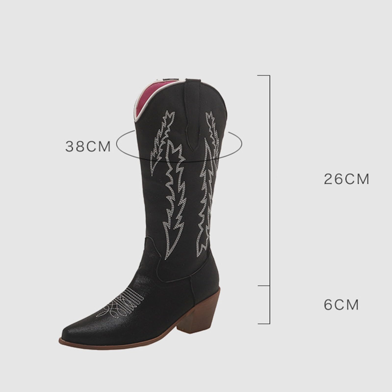 Stivali da cowboy da donna, vestibilità larga, tacco medio, retrò, a punta, stile country, stile casual, ricamati in stile country, stivali classici da donna, in pelle, per feste e balli