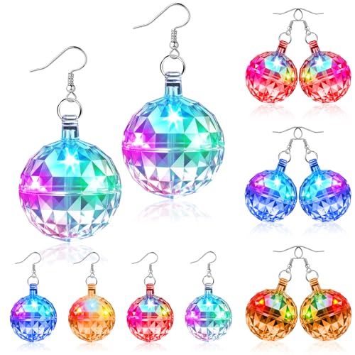 SHQDD 4Pairs Disco Ball Earrings Light Up Christmas Earrings Light Up Earrings Led Earrings Disco Accessories Women Glow In The Dark Party Supplies For Women Bachelorette Dance Costume Accessories