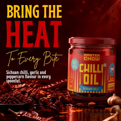Image of MasterChow Sichuan Chilli Oil (170g) | Spicy, Crunchy, Garlicky Flavor | Made with Sichuan Peppercorns, Crunchy Garlic & Red Chillies | Gluten-Free | Eat With Momos, Pizza, Noodles