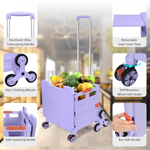 Chariot de courses pliable pour monter les escaliers sans effort violet - 6