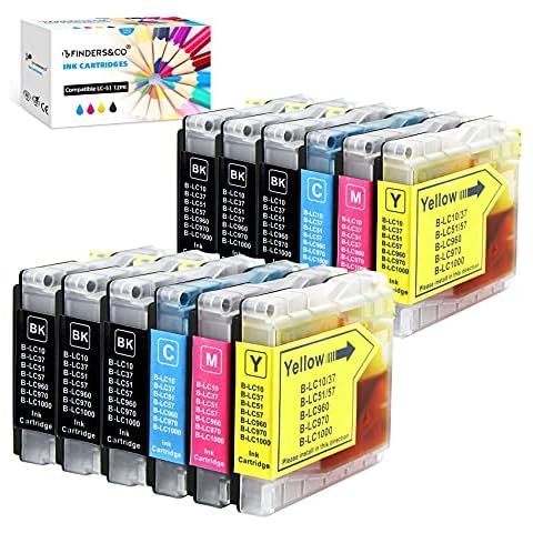F FINDERS&CO LC51 Ink Cartridges Replacement for LC-51 Series Ink Work with Brother DCP-130C DCP-330C DCP-350C MFC-240C MFC-440CN MFC-685CW MFC-465CN MFC-665CW Printer (6BK 2C 2M 2Y, 12-Pack) Cover