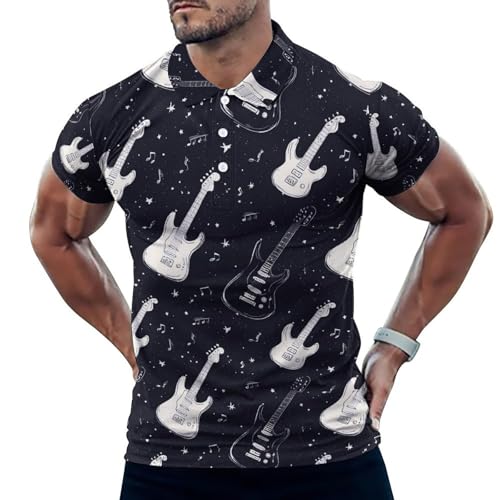 Polo de golf homme guitare noire et blanc à manches courtes anti-transpirant