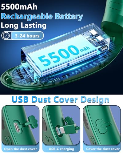 Image of Neck Fan with Cooling Plate-24H Quiet Powerful Fans that Blow Cold Air-5 Speed&Power LED Display-USB 5500mAh Bladeless Wearable Personal AC Cooler for Women,Men,Kids,Travel,Outside,Indoor Green
