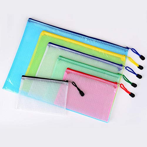 ho Bolsa para documentos con cremallera,bolsa para documentos de 6 tamaños y 5 colores,bolsa de plástico impermeable,utilizada para guardar documentos,recibos,cosméticos,accesorios de viaje(12 piezas)