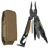 Leatherman Mut - Multiherramienta militar con rascador de carbón de bronce, con un total de 16 utensilios incorporados, hecho en EE.UU., en negro con una funda Molle negra