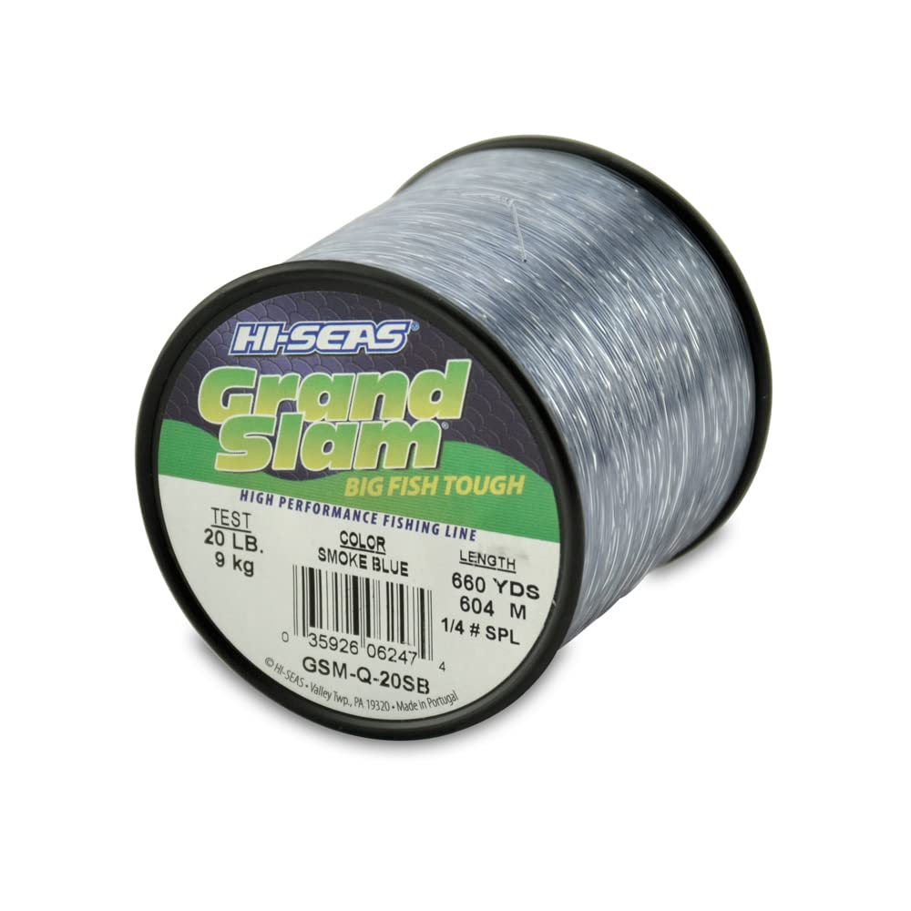 HI-SEAS Grand Slam Monofilament Fishing Line - Strong &amp; Abrasion Resistant in Clear, Pink, Green, Smoke Blue, Fluorescent Yellow Freshwater &amp; Saltwater – Quarter Pound Spool