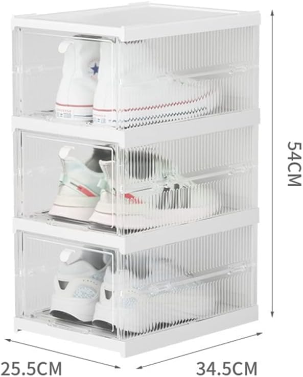 Jukkre Installation-Free Shoe Box Foldable, Stackable Clear Shoe Storage Box - Storage Bins Shoe Container Organizer, 3-Layer Shoe Box - White 1