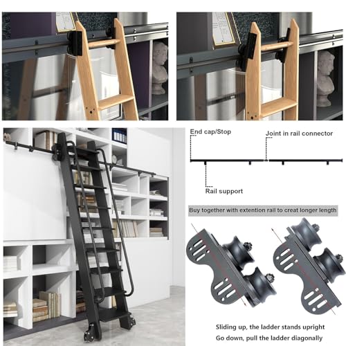 Kit de herrajes de acero resistente para riel de escalera rodante de biblioteca 6
