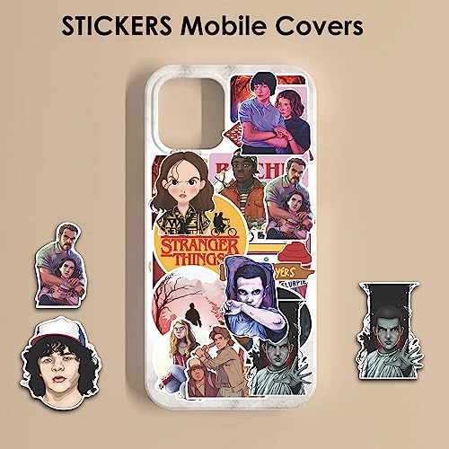 Image of FlyBuyHub Aesthetic Vinyl Journal Stickers for Phone Case, Laptop, Notebook, Dairy, Water Bottle, School Bag, Etc Self-Adhesive Set of 50 Glossy and Waterproof Stickers (Stranger Things)