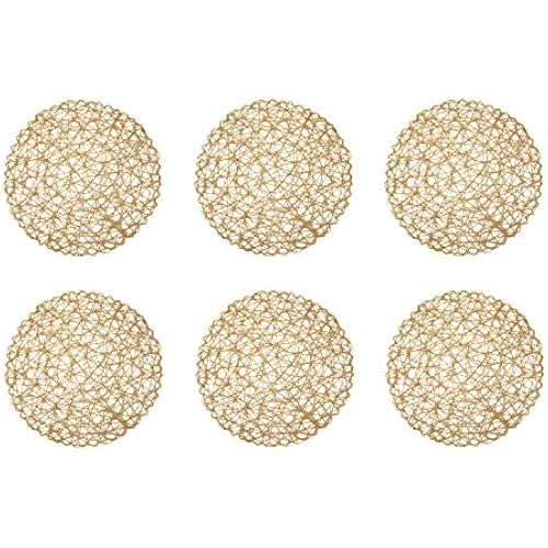 DII Woven Paper Tabletop Collection Holiday or Event Décor, Round Placemat Set, 15" Dia, Taupe, 6, Piece