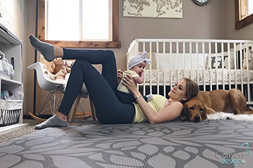 Premium Stylish Foam Floor Mat | Cushy-Soft & Thick | Waterproof, Easy-To-Clean, Hypoallergenic, Non-Toxic, Pet-Friendly, Portable | Baby Play Mat, Yoga Mat, Exercise Mat - Large Grey Botanical Garden #TOP3