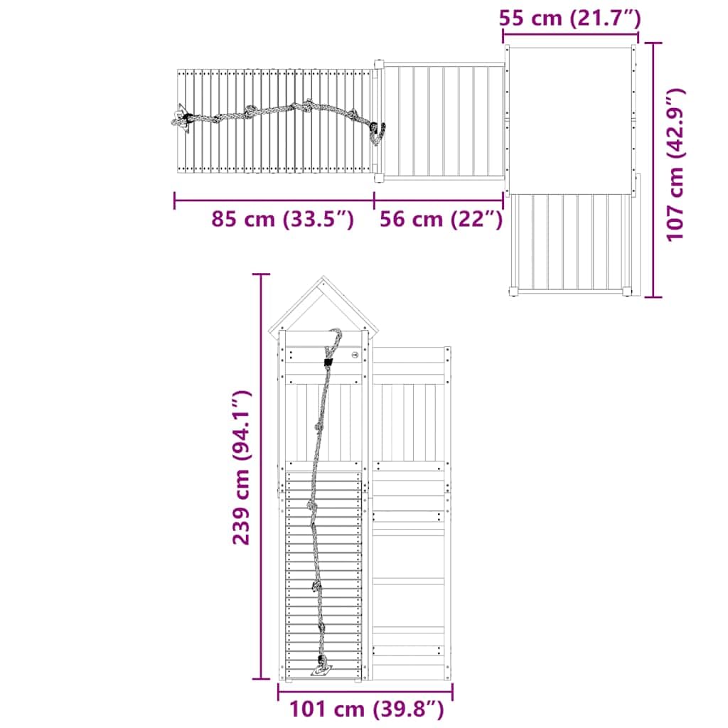 Torre da gioco in legno massiccio Douglas con piattaforma da 118 cm, rampa