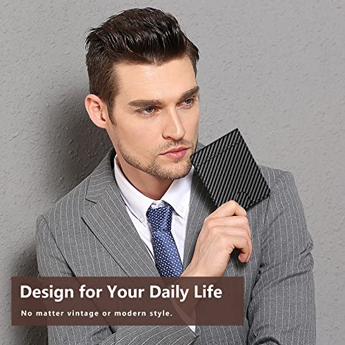 RFID Slim Wallet for Men Genuine Leather Carbon Fiber Card Holder Money Clip Minimalist Front Pocket Large Capacity Gift Box2