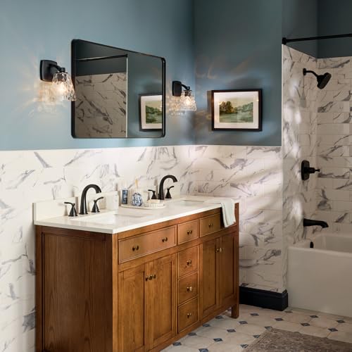 Image of Kichler Marant 5 inch 1-Light Wall Sconce Bathroom Light Fixture with Clear Water Glass in Black, Modern Vanity Light for Bathroom, Powder Room, Hallway (5 inch W x 9.5 inch H), 55214BKWTR