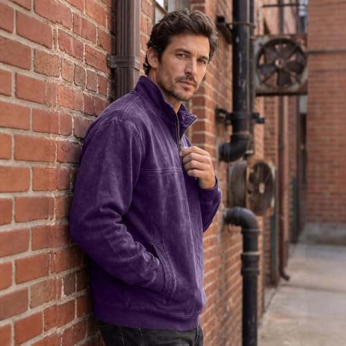 Men's Denim Shirt Washed Vintage 1/4 Zip Pullover Shirt with Pockets - image 3