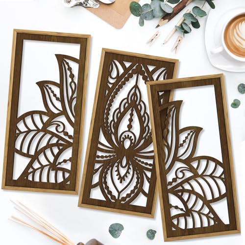 HPNIUB 3PCS Lotus Flower Wall Decor, Mandala Carved Wood Sign for Yoga Room, Spiritual Meditation Wooden Hanging Plaque Home Decor for Living Room Office Bathroom Decoration(8x16Inch) - Image 3