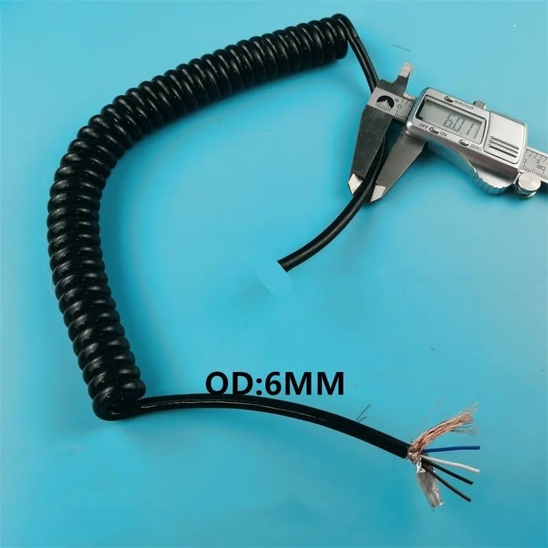 PUR - Cable blindado de resorte de 6 núcleos, 22 AWG, elástico, 1, 2, 3, 4, 5, 6, 3, 7, 8, 9, 10, 11, 12 metros, alambre telescópico en espiral mate (estiramiento de 1 metro)