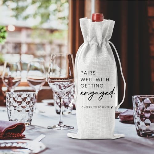 Image of Engaged Engagement Gifts for Couples Her Engagement Party Decorations | Bridal Shower Decorations Wine Bag Cheers To Forever Wine Accessory Sets - White