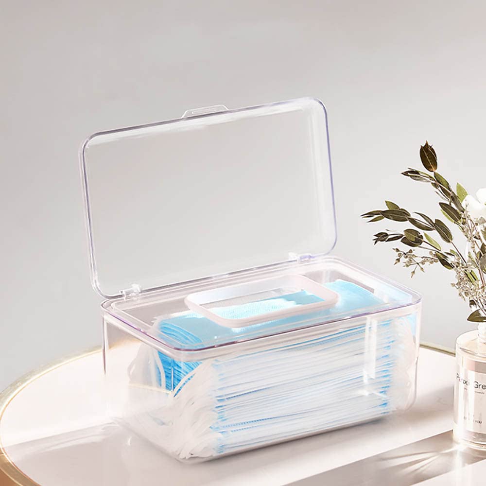 Face Mask Dispenser Hold 6085 Masks, Acrylic Mask Storage Box with Lid and Spring, High