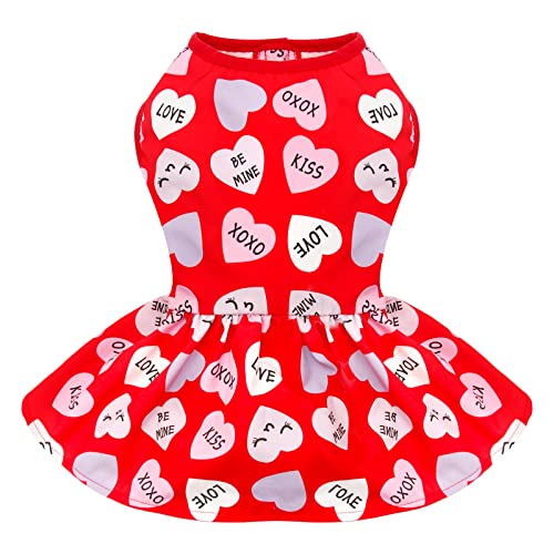Cyeollo Dog Dress For Small Dogs Valentines Day Holiday Theme Outfit Xxoo Pet Clothes Heart Pattern Chiffon Skirt Girl Dog Dresses Female #TOP11
