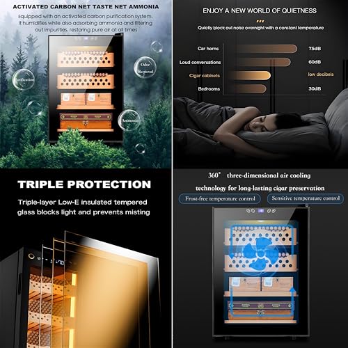 PoiToe Intelligenter elektrischer Humidor, elektrischer Weinschrank, Kühlhumidor mit Einer Kapazität von ca. 200 Zigaretten/8 Flaschen, Zedernholzverkleidung, 2 Regale und 2 Humidore 5 PoiToe Intelligenter elektrischer Humidor, elektrischer Weinschrank, Kühlhumidor mit Einer Kapazität von ca. 200 Zigaretten/8 Flaschen, Zedernholzverkleidung, 2 Regale und 2 Humidore