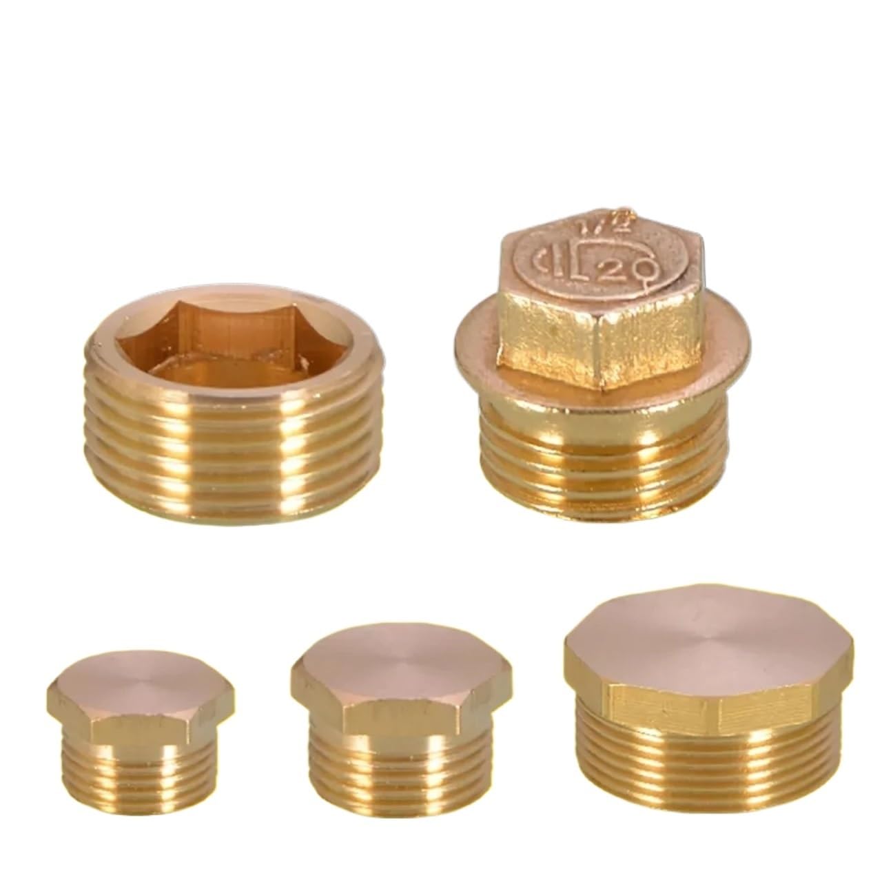 10 Uds latón 1/8 "1/4" 3/8 "1/2" 3/4 "1" BSP rosca macho tapa de extremo tapones de tope tornillo de extremo en el adaptador de conector acoplador de ajuste(Hex Plug 1)