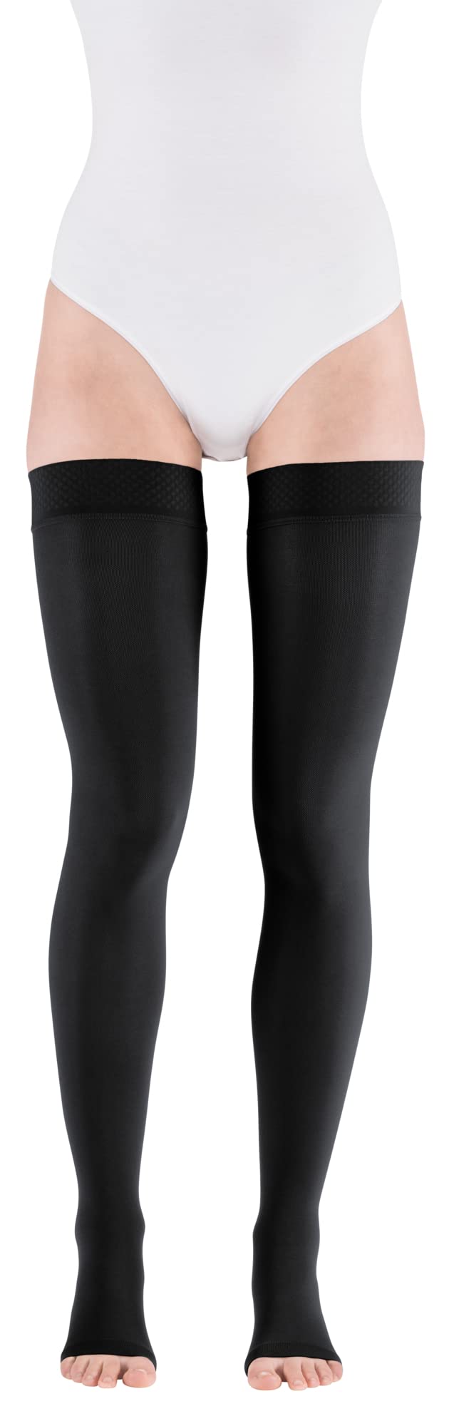 medi Duomed basic Oberschenkellange Kompressionsstrümpfe ohne Spitze Unisex | Lange Kompressionssocken CCL2 mit Noppenhaftband für Damen und Herren | Schwarz | Größe II