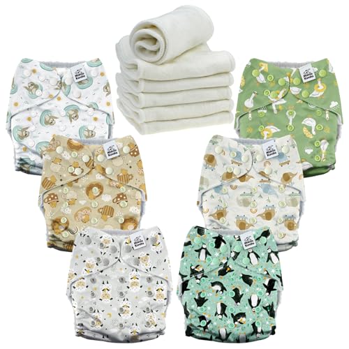 Image of Mama Koala 6 Pack Reusable Cloth Diapers 3.0 for Babies Girls Newborn, One-Size Adjustable Baby Diaper, Durable Stitching, Back Opening for Inserts, Breathable Awj Lining, Leak Prevention-HappyAnimals