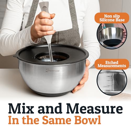 Stainless Steel Mixing Bowls with Lids Set, 3 Grater Attachments, Airtight Lids, Non-Slip Silicone Base Mixing Bowl Set, Large Prep Metal Mixing Bowls for Kitchen, Black - Image 3