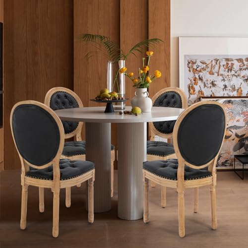 SoarFlash-French-Dining-Chairs-Set-of-4-Vantage-Dining-Chair-with-Round-Back-Farmhouse-Country-PU-Leather-Dining-Chair-for-KitchenBedroomBlack SoarFlash French Dining Chairs Set of 4 Vantage Dining Chair with Round Back Farmhouse Country PU Leather Dining Chair for KitchenBedroomBlack