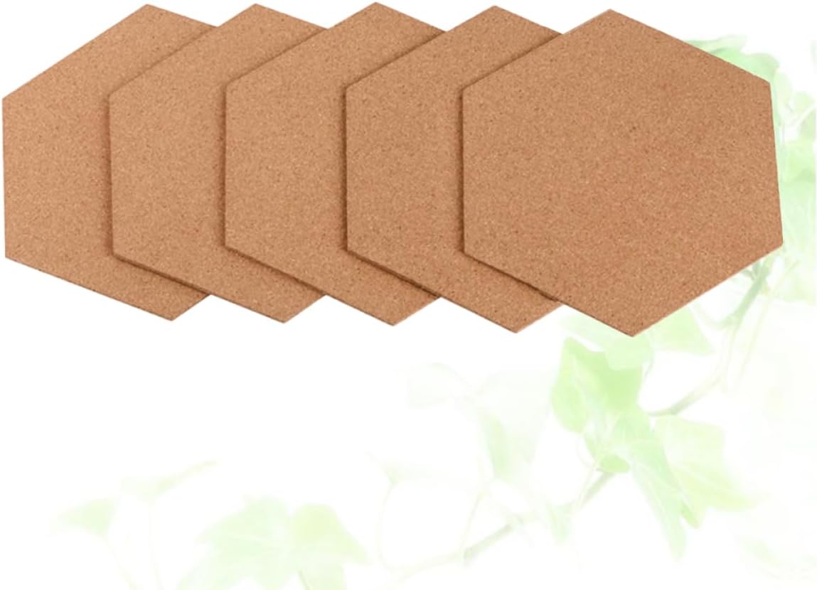 5pcs Cork Board Tiles Hexagonal Corkboard for Walls Bulletin Board Adhesive Strips Vintage Noise Absorbing