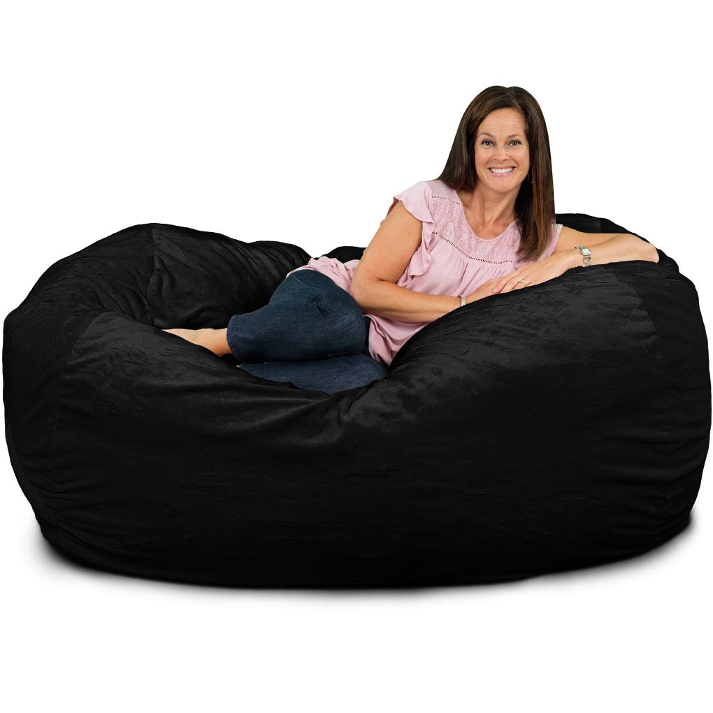 ULTIMATE SACK Lounger Bean Bag Chair, Oversize Bean Bag Chair for Adults, Comfy Chair Bean Bag Couch Lounge Sofa Loveseat Furniture | Black Fur