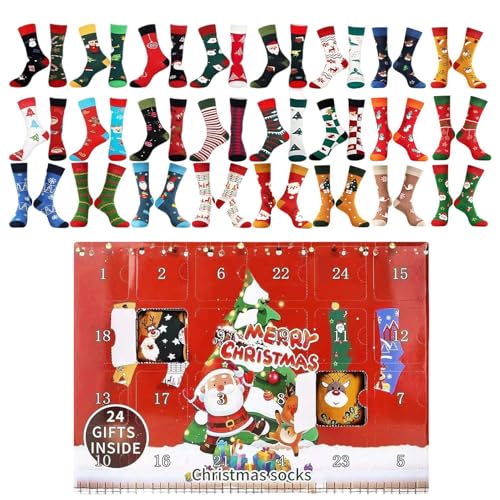 Calendario de calcetines navideños de algodon con 24 divertidos pares de invierno