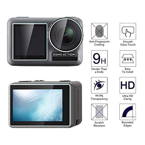 Orzero (3 Sets) Tempered Glass Screen Protector Compatible For Dji Osmo Action, 3 Screen Protector Plus 3 Lens Protector, Anti-Scratch Bubble-Free High-Definition (Lifetime Replacement) #TOP1