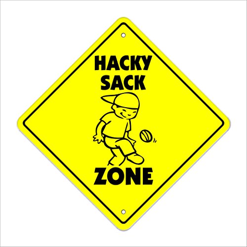 Hacky Sack Crossing Sign Zone Xing | Indoor/Outdoor | 14" Tall Kick College Game Foot Sack