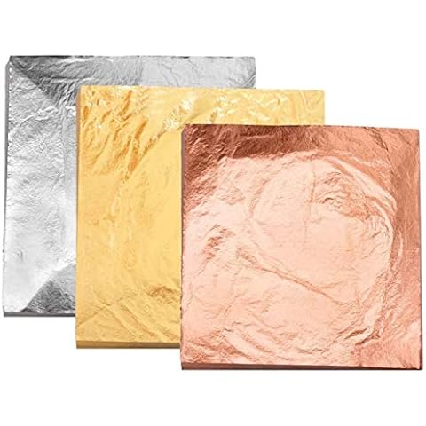 ECHG 300 Sheets Imitation Gold Leaf, Rose Gold Leaf, Silver Leaf for Arts Project, Gilding Crafting, Furniture Decoration, Nail Art (14x14cm) Cover
