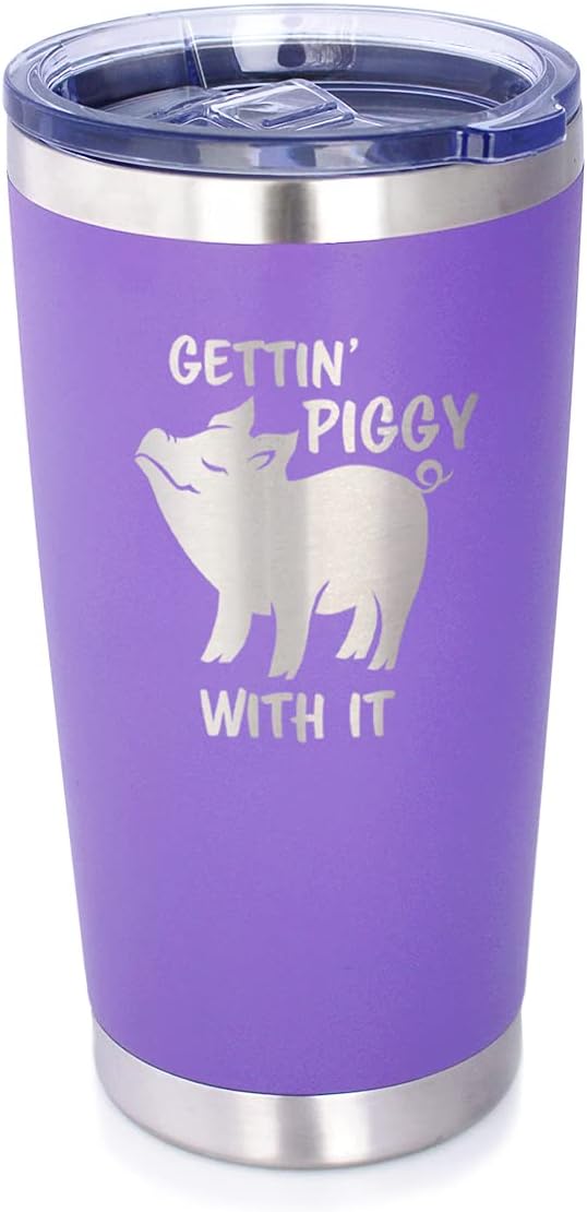 Custom Gettin Piggy - Personalized Insulated Coffee Tumbler Cup with Sliding Lid - Stainless Steel Insulated Mug - Pig Themed Coffee Gifts