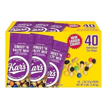 4 Kars Sweet and Salty Trail Mix 40-Pack Trail Mix Individual Packs 2oz Gluten-Free Trail Mix Bulk Rich Source of Protein Sweet and Salty Snacks with Mixed Nuts and Chocolate Candies