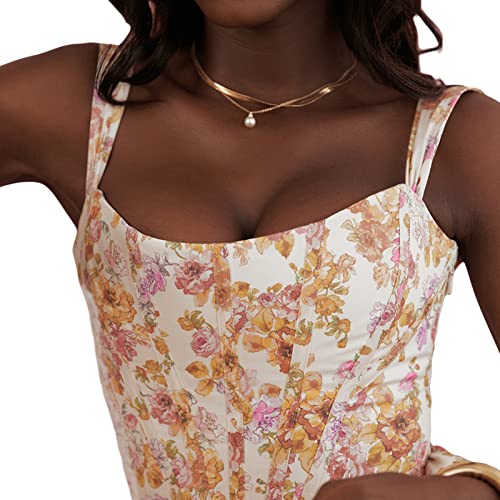 Image of Women's Puff Sleeve Split Maxi Dress Square Collar Ruffle Floral Boho Dresses Cottagecore Backless Sundress
