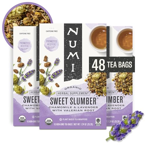 Numi Organic Tea Sweet Slumber with Chamomile, Valerian Root & Lavender, 16 Count Box of Tea Bags...