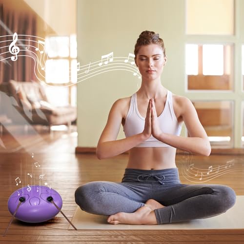 Image of Rain Drum for Outside Garden, 6 Inches 8 Notes Steel Tongue Drums, Waterproof Meditation Echo Rain Chime, Musical Instruments for Adult Gift with Bag, Music Book, Mallets (Purple)
