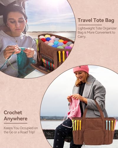 Image of Coopay Crochet Bag Organizer Large Yarn Bag, Knitting Project Bag for Crocheting, Crochet Yarn Bag Knitting Tote Bag Crochet Travel Bag for Crochet Supplies - Multipocket, Ideal Christmas Gifts