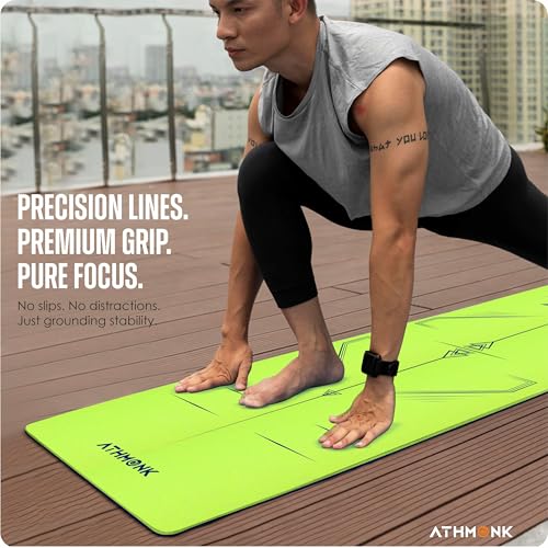 Image of Dual Colour TPE Pro Yoga Mat for Woman and Man with Alignment Guide Lines | Home Gym Equipment Exercise Mats for Workout | 6mm Thick Anti Slip Mat for Kids | Big Size with Cover Bag, Neon