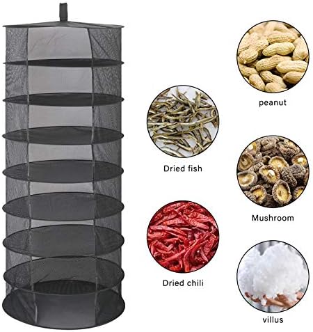 Nwvuop 8 Layer Plant Drying Racks Breathable Hanging Mesh Dry Net with Hook for Herb Flowers Vegetables and Clothes Drying Black